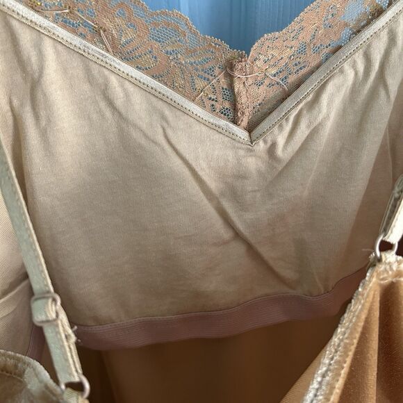 Maurice Sasson Y2K Gold Velvet Lace Tank Top Large Fairycore Whimsigoth V-Neck - Picture 7 of 8